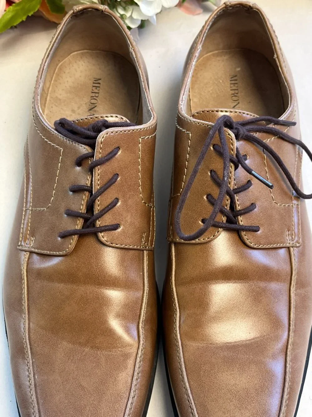 Merona Mens 10 Tan Brown Lace Up Dress Shoes Man Made